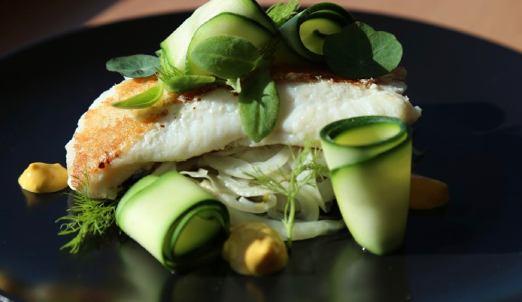Zeewolf op lauwwarme groentesalade